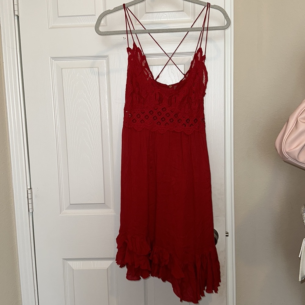 FP Free people Adella red mini lace dress BLOGGER'S FAVE! - Picture 4 of 8